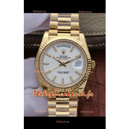 Montre Rolex Day Date Présidentielle 904L Acier Or Jaune 40MM - Cadran Blanc Qualité Miroir 1:1 