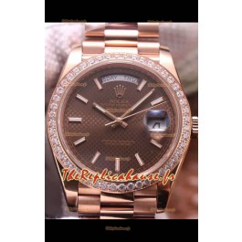 Montre Rolex Day Date Presidential 904L Acier Or Rose 40MM - Cadran brun qualité miroir 1:1 