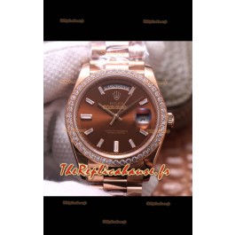 Montre Rolex Day Date Presidential 904L Acier Or Rose 40MM - Cadran brun qualité miroir 1:1 