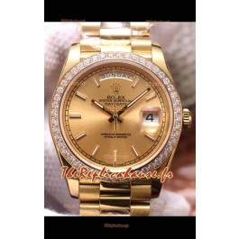 Montre Rolex Day Date Présidentielle 904L Acier Or Jaune 40MM - Cadran Or 1:1 Qualité Miroir 