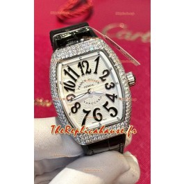 Franck Muller V32 Réplique de la montre suisse à quartz Mossanite 1:1 36MM Chiffres noirs