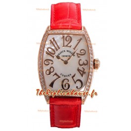 Franck Muller Montre Cintree Curvex Cadran Nacre en Plaqué Or Rose - Bracelet Rouge 