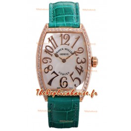 Franck Muller Montre Cintree Curvex à cadran nacre en plaqué or rose - Bracelet vert 