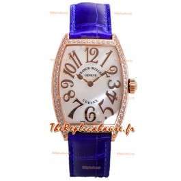 Franck Muller Montre Cintree Curvex à cadran nacre en plaqué or rose - Bracelet violet 