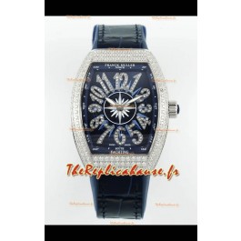 Franck Muller Vanguard V32 Cadran Bleu - Boîtier Diamants Réplique Montres Suisse