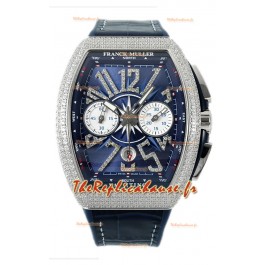Franck Muller Vanguard V45 Chronographe Cadran bleu en acier 904L avec diamants Montre Suisse