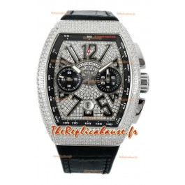 Franck Muller Vanguard V45 Chronograph en acier 904L cadran serti de diamants Réplique Suisse 