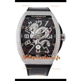 Franck Muller Vanguard Yachting Dragon V45 Cadran noir et lunette diamants Réplique Suisse