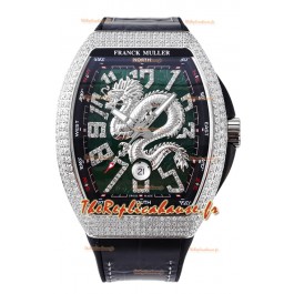 Franck Muller Vanguard Yachting Dragon V45 Cadran vert et lunette diamants Réplique Suisse 