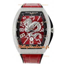 Franck Muller Vanguard Yachting Dragon V45 cadran rouge lunette or diamants Réplique Suisse