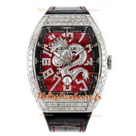 Franck Muller Vanguard Yachting Dragon V45 Cadran Rouge Lunette Diamants Carrés Réplique Suisse
