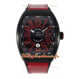 Franck Muller Vanguard en boîtier DLC Cadran noir Bracelet rouge 