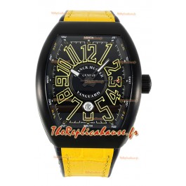 Franck Muller Vanguard en boîtier DLC Cadran noir Bracelet jaune 