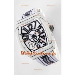 Franck Muller "Fr2nck" Vanguard Rabbit Edition Montre Suisse Réplique avec boîtier en carbone blanc 