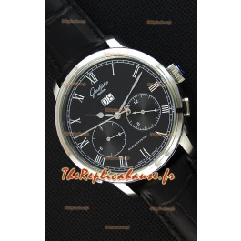 Montre japonaise Glashuette Réplique à double cadran avec un cadran noir