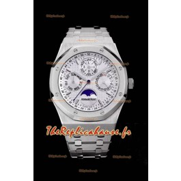 Montre Audemars Piguet Royal Oak Calendrier Perpétuel Réplique Suisse Montre Boîtier Acier avec Cadran Blanc 