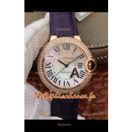 Montre "Ballon De Cartier" Suisse Automatique 1:1 Qualité Miroir 36MM dans un boîtier en or rose à bracelet violet