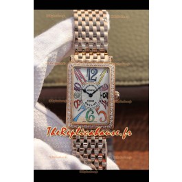 Montre Franck Muller Long Island Montre suisse en or rose avec mouvement à quartz lunette en diamants