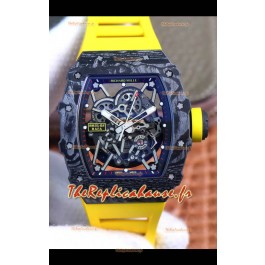 Montre Richard Mille RM35-02 Rafael Nadal Boîtier en carbone forgé avec bracelet jaune - 1:1 Super Qualité Suisse