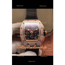 Montre Richard Mille RM011 Felipe Massa 1:1 Qualité Miroir Une Pièce Céramique Noire Or Rose Diamants 