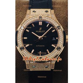 Hublot Classic Fusion Diamants Rose Gold Black Dial 38MM Montre réplique 1:1 Qualité miroir