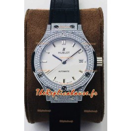 Hublot Classic Fusion Diamonds Steel White Dial 38MM Montre réplique 1:1 Qualité miroir 