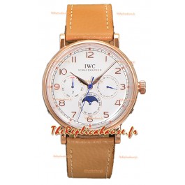 IWC Portofino Perpetual Calendar IW3446 Cadran or rose blanc Réplique Montre Suisse 