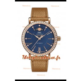 IWC Portofino IW6596 Montre automatique phase de lune en or rose avec cadran bleu 37MM