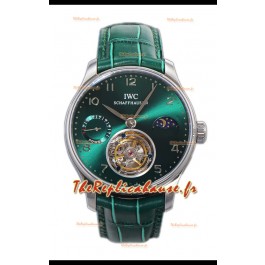 IWC Portugese Hand-Wound Genuine Tourbillon Cadran vert Boîtier acier Montre Suisse Réplique 