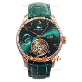 IWC Portugese Hand-Wound Genuine Tourbillon Cadran vert Boîtier or rose Montre Suisse Réplique 