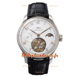 IWC Portugese Hand-Wound Genuine Tourbillon Cadran blanc Boîtier acier Montre Suisse Réplique 