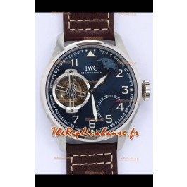 IWC Portuguese Véritable Mouvement Tourbillon Suisse Montre en acier avec cadran bleu 