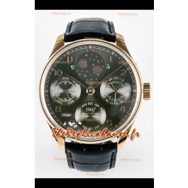 IWC Super Clone Portuguese Calendrier perpétuel en or rose Cadran gris Réplique de montre 