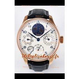IWC Super Clone Portuguese Calendrier perpétuel en or rose Cadran blanc Réplique de montre 
