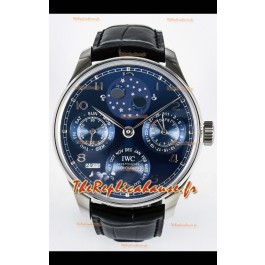 Réplique montre IWC Super Clone Portugaise Calendrier Perpétuel Acier Inoxydable Cadran Bleu 
