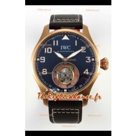 Réplique montre IWC Super Clone Portugaise Remontage Manuel Tourbillon Authentique Cadran Bleu Boîtier Or Rose