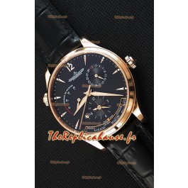 Montre Jaeger LeCoultre Master Geographic Suisse Réplique Boîtier de réserve de batterie rose or , Cadran Noir 