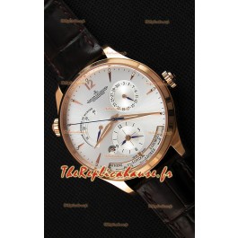 Montre Jaeger LeCoultre Master Geographic Suisse Réplique Boîtier de réserve de batterie en acier rose or , Cadran Blanc 
