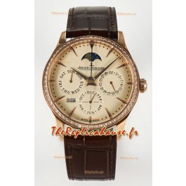 Jaeger LeCoultre Super Clone Master Calendrier Perpétuel Ultra-fin Cadran Crème Lunette en Diamants