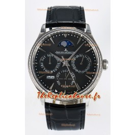 Montre Jaeger LeCoultre Super Clone Master Calendrier perpétuel Ultra-fin Cadran gris Diamants