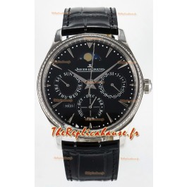 Montre Jaeger LeCoultre Super Clone Master Calendrier perpétuel Ultra-fin Cadran noir Diamants