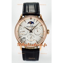 Montre Jaeger LeCoultre Super Clone Master Calendrier perpétuel Ultra-fin Cadran Blanc Lunette Diamants