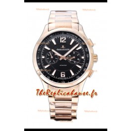 Jaeger LeCoultre Polaris Chronographe Boîtier Or Rose Cadran Noir Réplique Montre Suisse 