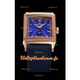 Montre Jaeger LeCoultre Reverso Réplique Suisse avec boîtier or rose - cadran bleu 