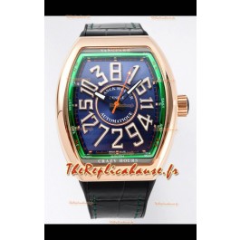 Franck Muller Vanguard Crazy Hours en plaqué or rose - Acier Cadran Bleu Réplique Suisse 