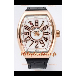 Franck Muller Vanguard Crazy Hours en plaqué or rose - Cadran blanc Réplique Suisse 