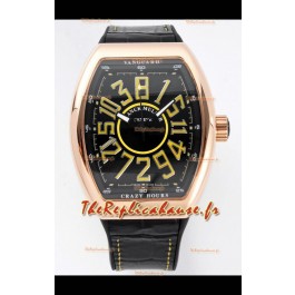 Franck Muller Vanguard Crazy Hours en plaqué or rose - Cadran noir Réplique Suisse 