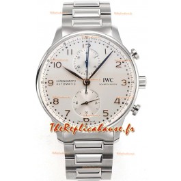 IWC Chronographe Portugais Réplique Suisse en Acier Cadran Blanc - Reproduction Edition Miroir 1:1