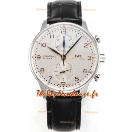 IWC Chronographe Portugais Réplique Suisse Montre en Acier Boîtier Acier Cadran Blanc - Reproduction 1:1 Miroir