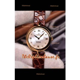 Omega De Ville Prestige - Montre suisse à quartz, édition Dewdrop, bracelet en or rose marron
